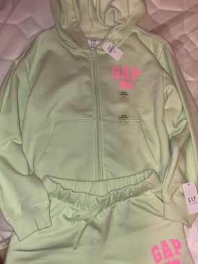 GAP Kids Mint Green Hoodie & Jogger Set with Pink Logo